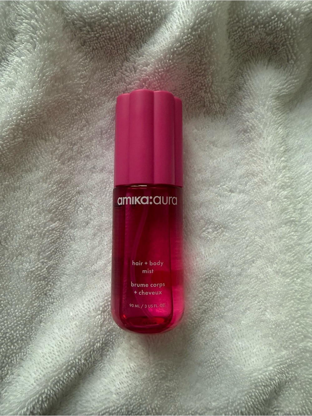 amika Aura Hair + Body Mist — Vibrant Pink Bottle